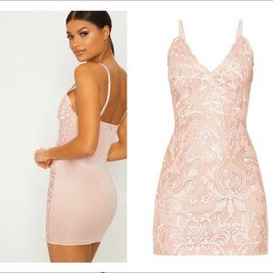 PRETTYLITTLETHING Bodycon Dress Dusty Pink Lace NEW 10 Wedding Guest Holidays